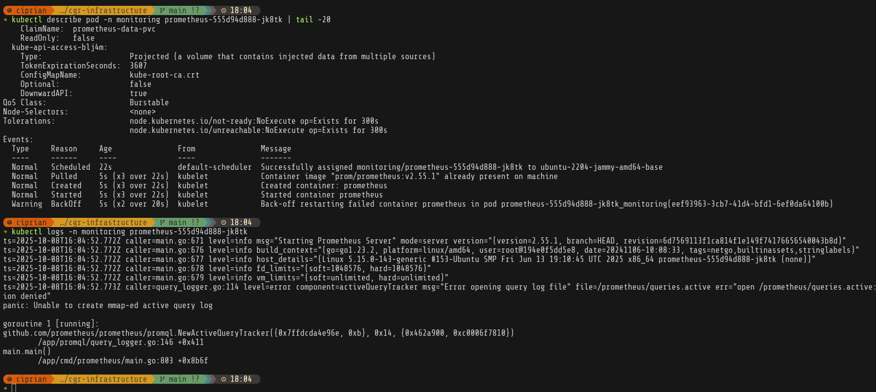 Prometheus error CrashLoopBackOff